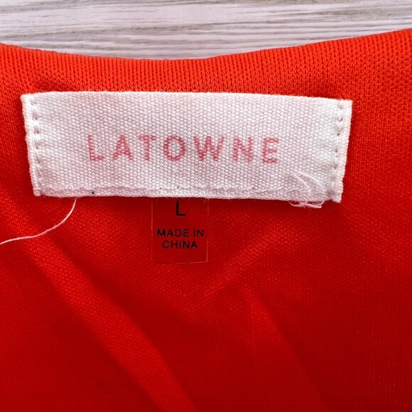 Latowne Red Floral Ruffle Hem Dress Size Large Spaghetti straps lined - Picture 4 of 7